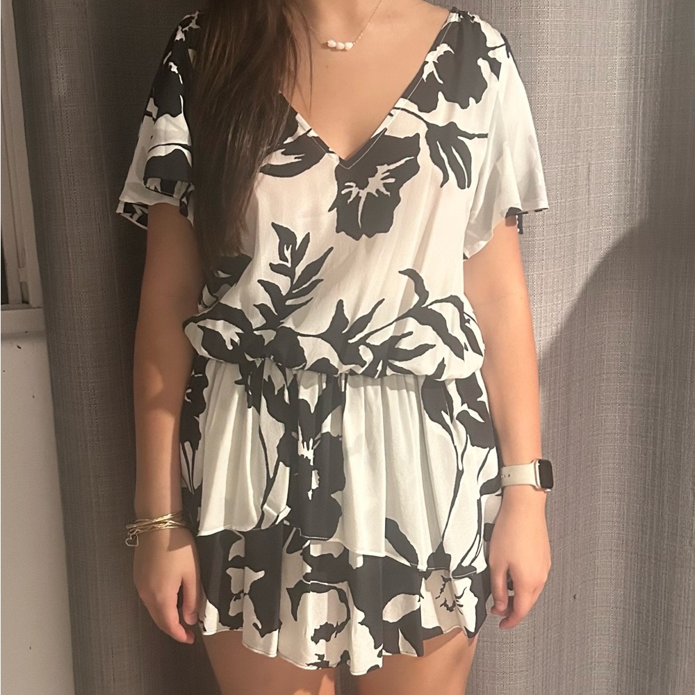 Brand New Ramy Brooks XS Black and White Floral Dress
